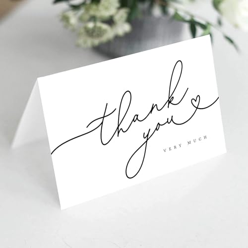 Bliss Collections Thank You Cards with Envelopes, All-Occasion Thank You Cards for Weddings, Bridal Showers, Baby Showers, Birthdays, Parties and Special Events 4"x6", Pack of 25, Black Script Heart