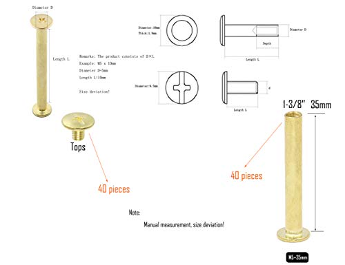 Lby 40 Sets M5 X 35Mm Chicago Screws Binding Screw Posts,Book Screws,Binding Barrels And Screws Assortment Kit, For Leather Saddles Purses Belt Repair,Copper-Plated #TOP4