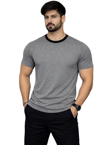 Image of Men's Solid Gym T-Shirt | Slim Fit Gym & Training Tee | Breathable Stretch Fabric | Round Neck Sports Wear for Workout