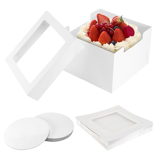 Staranry 30.5x30.5cm Tortenkarton, 10 Stück Tortenbox Hoch, Torten Zubehör, Torten Box mit Deckel, Weiße Tortenkarton mit Fenster und Sockel für Torten, Gebäck, Hochzeit, Geburtstag