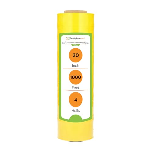 Yellow Stretch Wrap for Moving, 4 Pack of 20 Inch x 1000 Feet, High Cling Moving Stretch wrap, Cast Hand Stretch Film Moving wrap Rolls, Strong Plastic Wrap for Moving Furniture