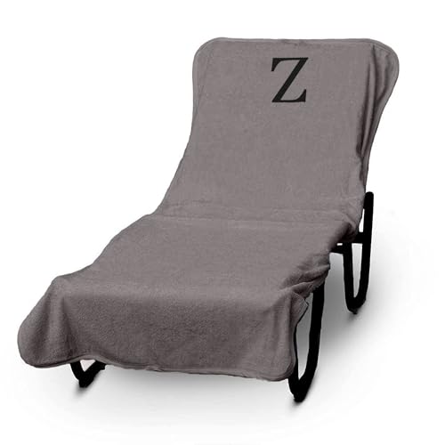 Luxury Hotel & Spa Monogrammed Pool Chaise Lounge Cover, Block Letter Embroidered - Extra Absorbent 100% Turkish Cotton- Soft Terry - Hotel-Style, Standard Size 90" X 29" - Gray - Black Letter Z