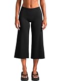 OZICERD Straight Wide Leg Capris Pants for Women Pilates Yoga Pants Workout Gym Flared Leggings Mid Rise Casual Bottoms Black Small