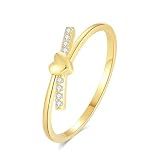 Tolldek Anillo de boda Au 375/585/750, oro amarillo, corazón, anillos de la amistad con diamante de oro auténtico, 9 K/14 K/18 K, talla 47-65, Oro amarillo 585 de 14 quilates, Diamante