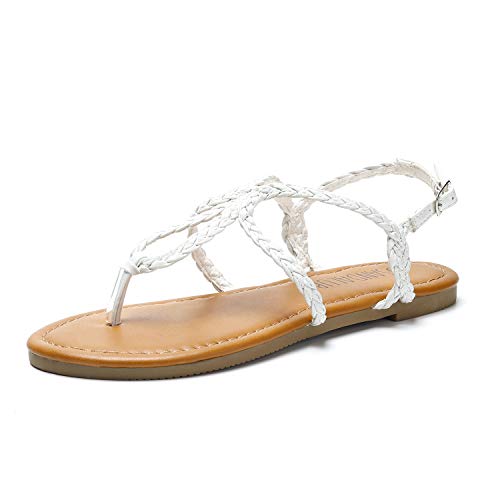 SANDALUP Women's Braided Strap Thong Flat Sandals 10