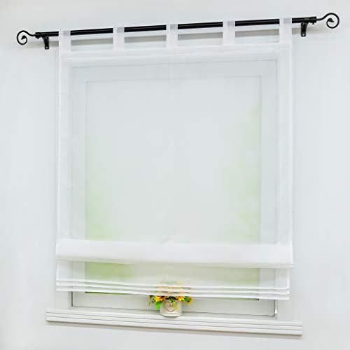 Solid Color Roman Shades Tab Top Window Treatment Adjustable Windows Curtain For Kitchen Bedroom, 1Pc(White, W55 X H61 Inch) #TOP1