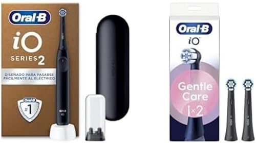Oral-B iO 2 Cepillo de Dientes Eléctrico Negro Noche Con Estuche De Viaje y Soporte de Recambios + 3 Cabezales De Recambio Negros Oral-B iO