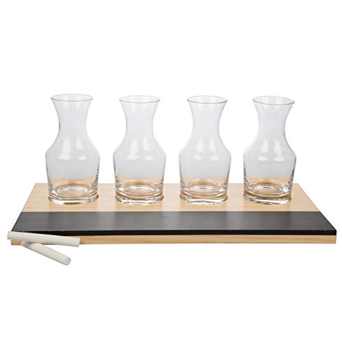 Wine Tasting Flight Sampler Set -2 Pack Includes Eight 6 Oz Decanter Glasses & 2 Wood Paddles W Chalkboards-Great For Spring Winery Tour Taste Testing, Perfect Housewarming, Wedding & Mothers Day Gift #TOP3