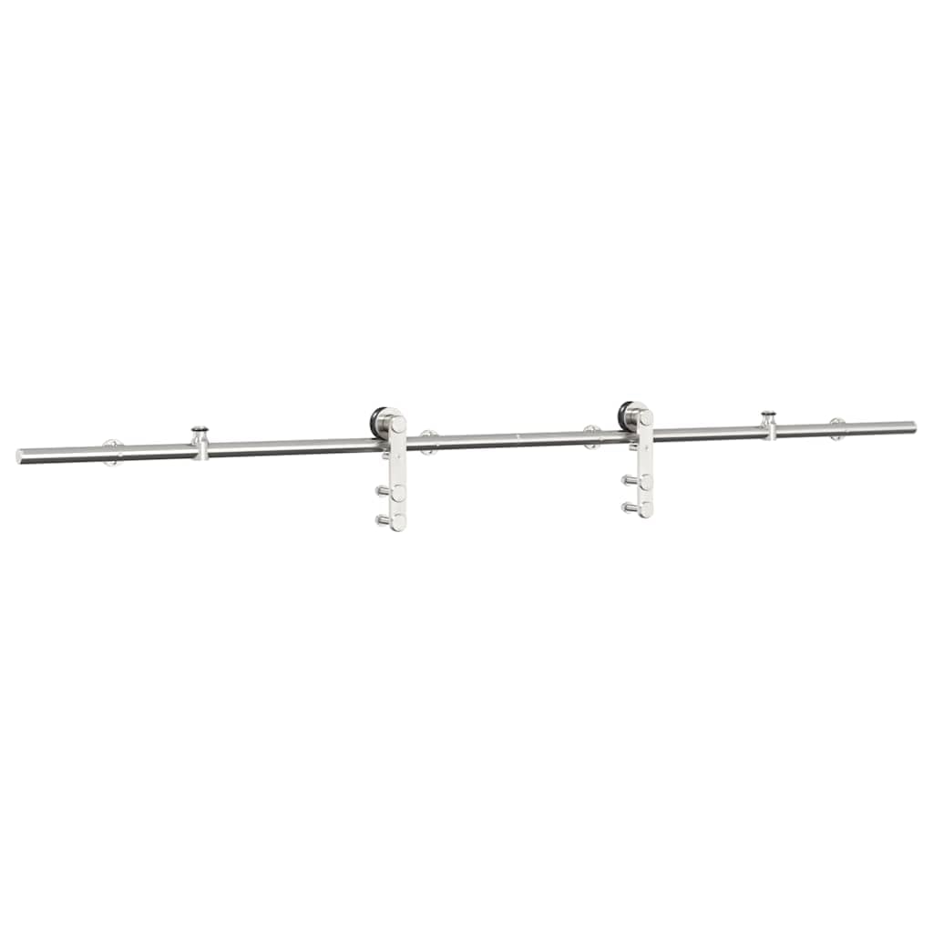 Juego de herrajes para puerta corredera de 183 cm, acero inoxidable plateado con tope de puerta, ruedas, guía de suelo para puerta de habitación y puerta principal, herrajes duraderos para