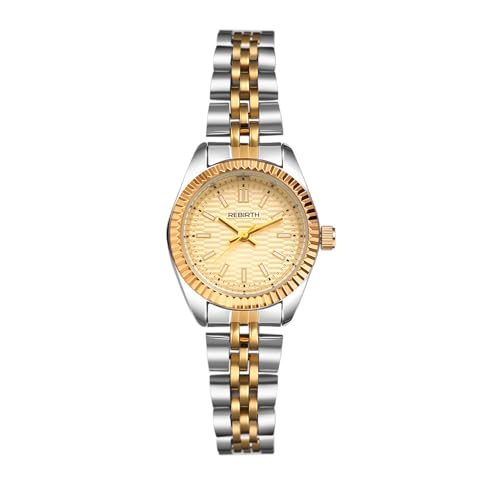 Montre femme acier inoxydable bicolore cadran doré anti-rayures