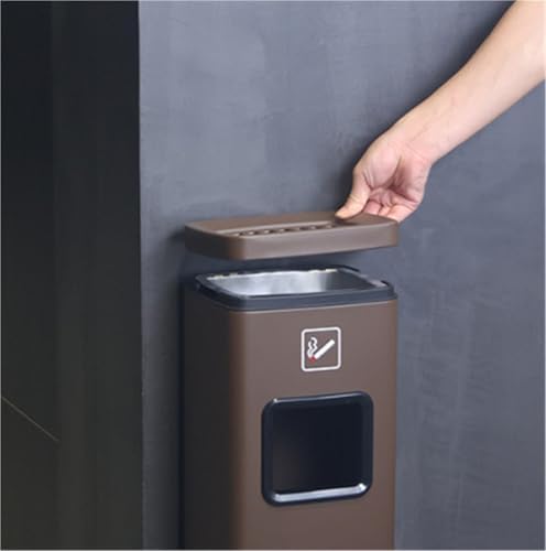 Outdoor Trash Can with Ashtray - Floor Standing Outdoor Garbage Can for Waste Disposal - Durable Brown Ashtray for Patios, Parks, and Public Spaces