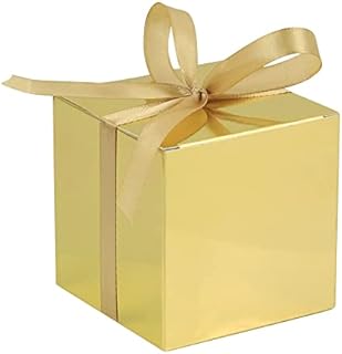 Gift Boxes Small, 50pcs Paper Candy Box, Small Paper Present Boxes for Party, Birthdays, Weddings, Holidays, 7.6x7.6x7.6cm Candy Gift Boxes with Ribbon, Kraft Gift Box (gold)