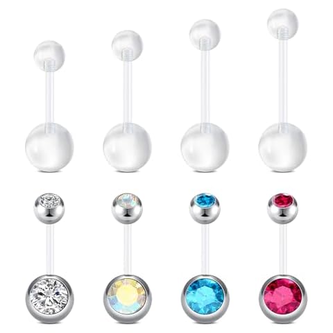 NIUSIMAN 14G Clear Belly Button Rings, Bioflex Plastic Bar Belly Ring, Curved Barbell Navel Piercings Retainers for Work Surgery Cover