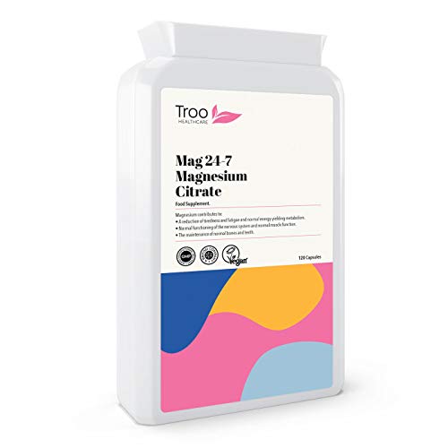 Troo Magnesium Citrate 120 Capsules (500mg) - (Mag24-7) - Highly Absorbable Daily Supplement - Manufactured in the UK and Vegan Friendly - New Easy Swallow Capsule