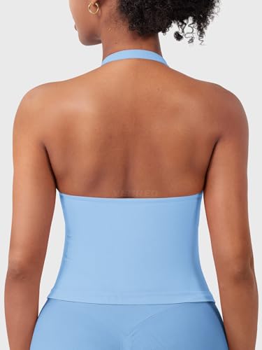 Image of YEOREO SoftHue Women's Impact Halter Tank Top Longline Backless Scoop Neck Built-in Bra Sports Workout Gym Crop Top
