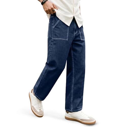 Image of Urbano Fashion Men's Loose Baggy Fit Washed Denim Jeans Non-Stretchable
