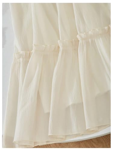 Girls' Elegant Mesh Ruffle A Line Dresses Cap Sleeve Beaded Stand Collar Summer Dress4
