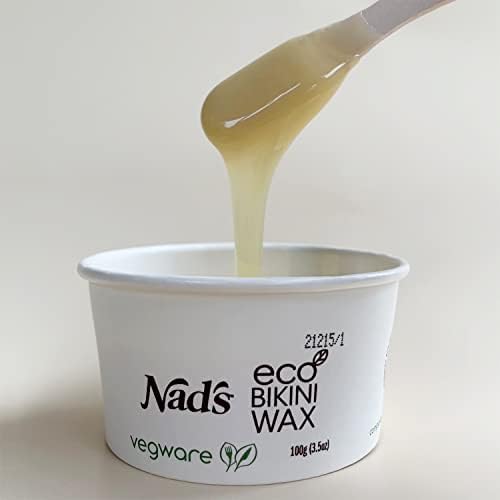 Nad's Eco Bikini Wax, Professional salon Quality Microwaveable Hard Stripless Wax, Plastic Free Vegan Wax, Brazilian Wax Kit, Includes 100g Eco Wax & 1 Wooden Spatula