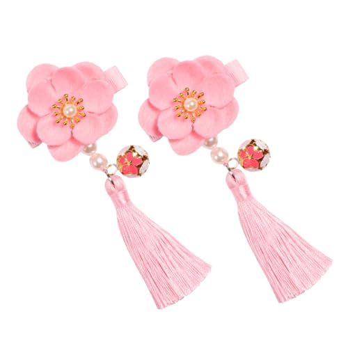 VICASKY 1Pair Flower Tassel Barrette Hair Grip for Chinese Hair Clip with Decorative Faux Flowers for Easy Styling and Special Occasions