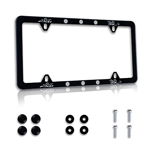 Cute Daisy Flower Yellow Daisies Floral License Plate Frame 1Pack Stainless Steel Car License Plate Frame Cover Accessory Rustproof Car Plate Frame Decor For Us Canada Vehicle Standard Size #TOP18