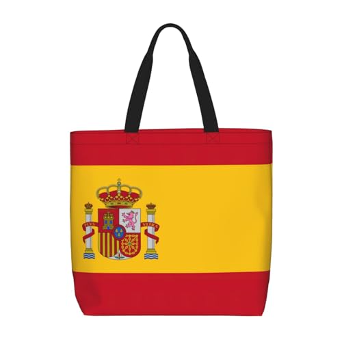 Spanish Flag Print Women Reuseable Handbag, Grocery Bag Foldable For Shopping Travel Activity