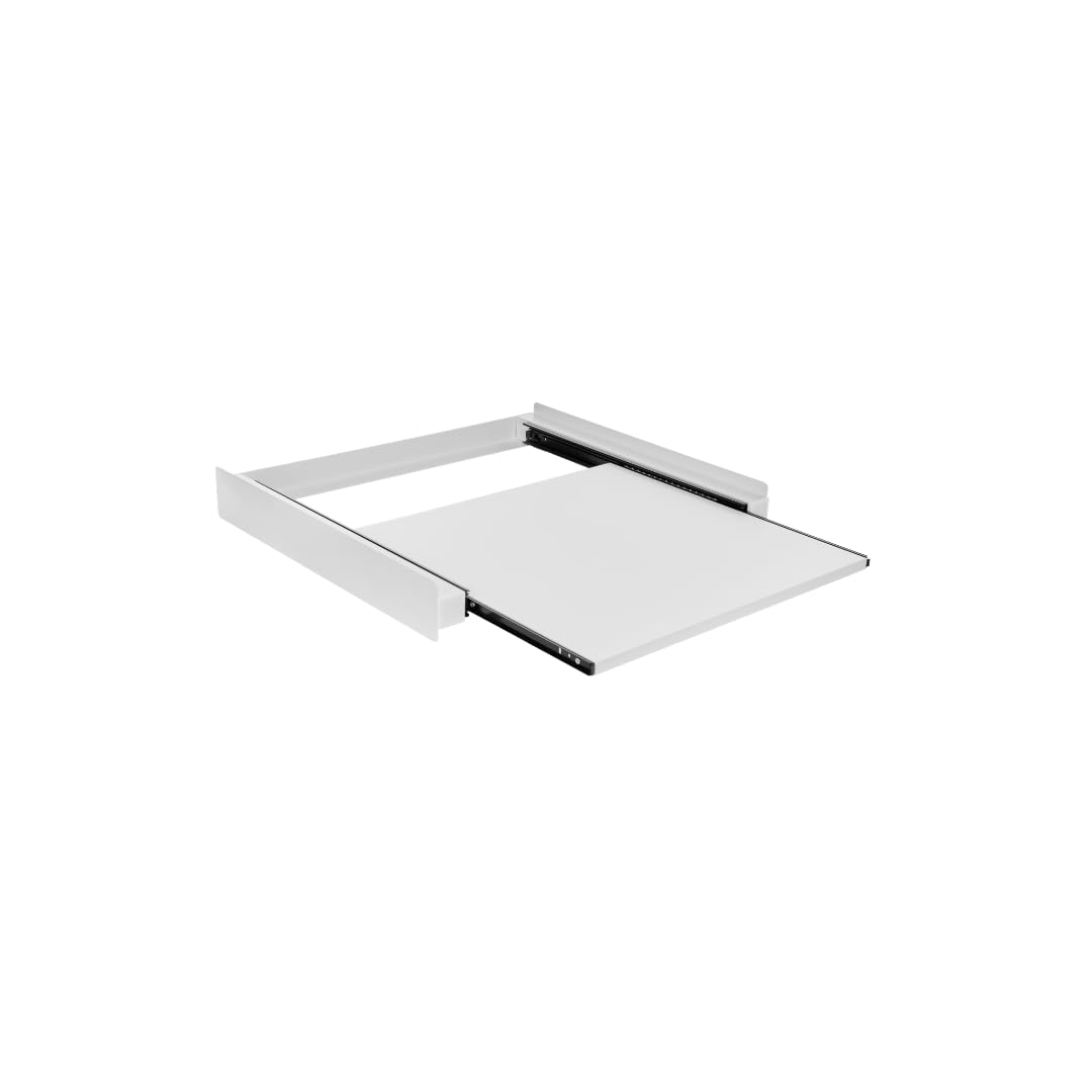 BLUNORD Ripiano Estraibile per Lavatrice e Asciugatrice 60x60 cm – Supporto Intermedio Salvaspazio con Binari in Alluminio, Piedini Antivibrazione, Cinghia di Sicurezza – Piano Piegabiancheria Robusto