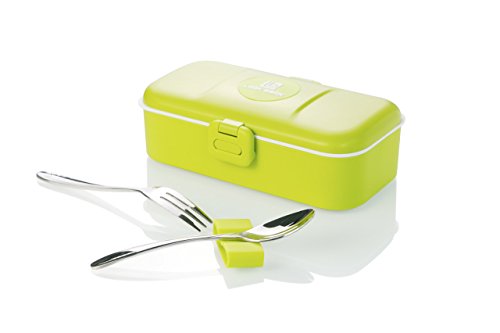 Antom Boîte à bento en Plastique sans BPA avec Couverts Compatible avec Micro-Ondes congélateur et Lave-Vaisselle Vert