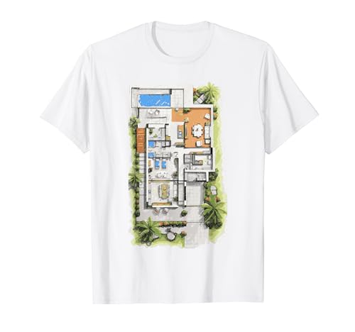 Modern Home Floorplan Architect Drawing Designer Watercolor T-Shirt