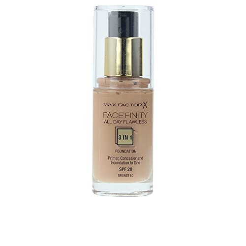 Max Factor Facefinity Loción 3 en 1 All Day Flawless Air bursh& Vegan, Base de Maquillaje, Tono C80