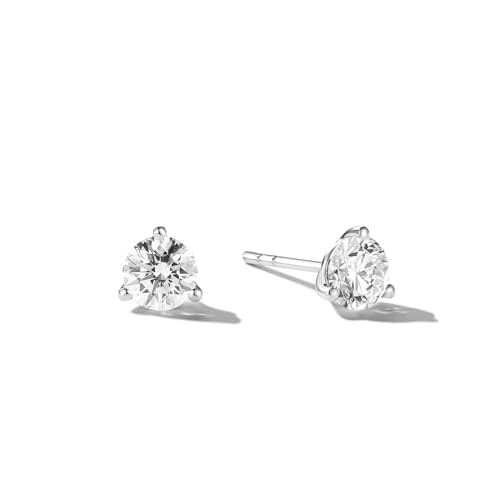 FANCIME Lab-Grown Boucles d'oreilles rondes avec diamant à 3 griffes en or blanc massif 14 carats Cadeau Bijoux fins pour femme (couleur D-E, clarté VS), Or...