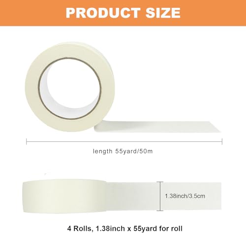 Image of Masking Tape 1.38 inch 55 Yards 4 Pack Versatile Adhesive Painting Tape for General Purpose Use, Easy-Remove, Ideal for Labeling Painting,DIY,Art,Home,Office,School Total 220 Yards