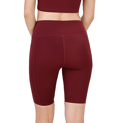 Image of SOIE Women Polyester Blend Sports Shorts High Waist Knee Length with Side Pocket Quick Dry Squat Proof Athleisure Shorts for Workout