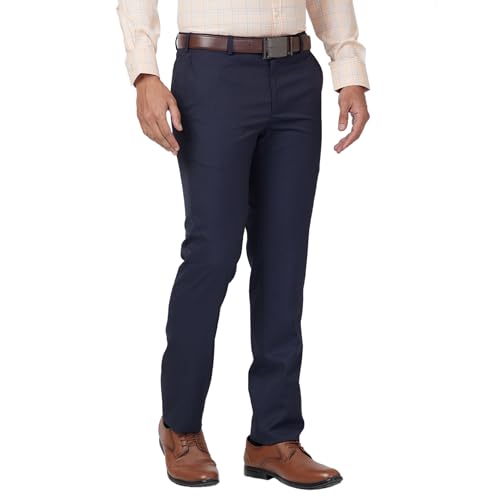Image of Raymond Men's Stripe Pattern Slim Fit Poly Viscose Blend Flat Front Formal Trouser