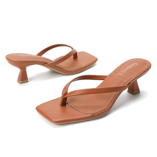 Image of Goderci Kitten Flip Flop Thong Low Heels for Women Square Open Toe Slip On Heeled Sandals