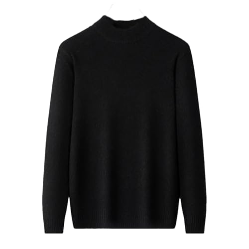 Men's Wool Sweater Half High Collar Autumn Spring Pullover Knitted Warm Tops Black