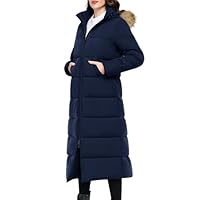 Tuopuda Long Winter Coat for Women Warm Quilted Coats Thick Padded Puffer Ladies Winter Jacket Coat With Fuffly Hood(Navy,M)