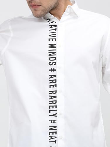 Image of Highlander Men's Slim Fit Casual Shirt | Typography Print | Button Closure | Trendy, Breathable & Comtable All-Day Wear