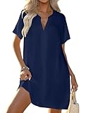 Halife Womens Bathing Suit Cover Ups for Swimwear V-Neck Summer Coverup Shirt Fashion Beach Cover Up Shirt Navy Blue XL