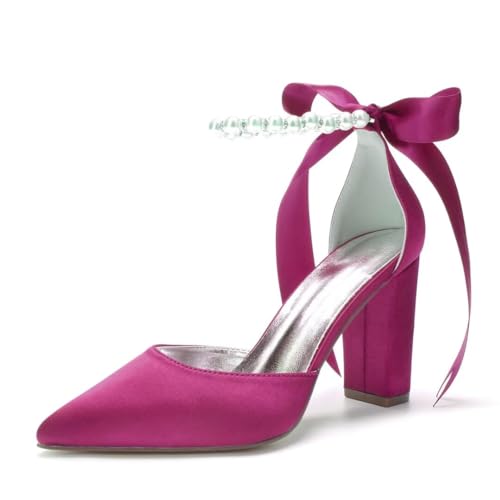 Image of Pearl Wedding Shoes for Bride Chunky Heel Poined Toe Wedding Block Heels Prom Evening Pumps