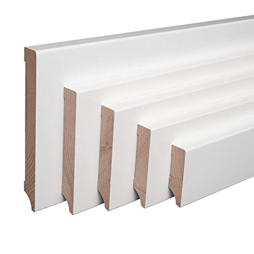 REESE Sockelleisten Echtholz Weiß lackiert Buche - Weimarer Profil - Massiv - 100mm Höhe - 1 Stück / 2,3 lfm - nicht selbstklebend - 230 cm
