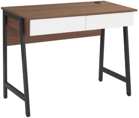 Assembled Generic H24-2201-B Computer Desk from an angle, showing the desk top, drawers, and metal legs