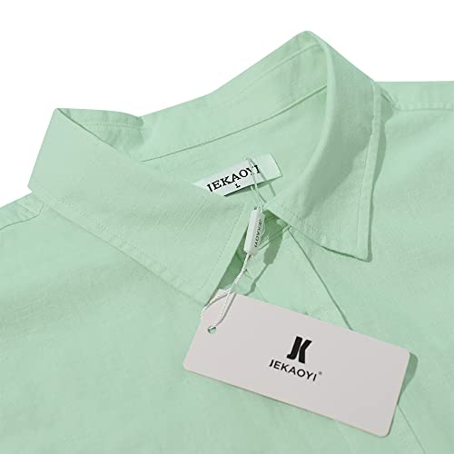 Jekaoyi Button Down Short Sleeve Linen Shirts For Men Summer Casual Cotton Spread Collar Beach Shirts (Green, Large) #TOP1