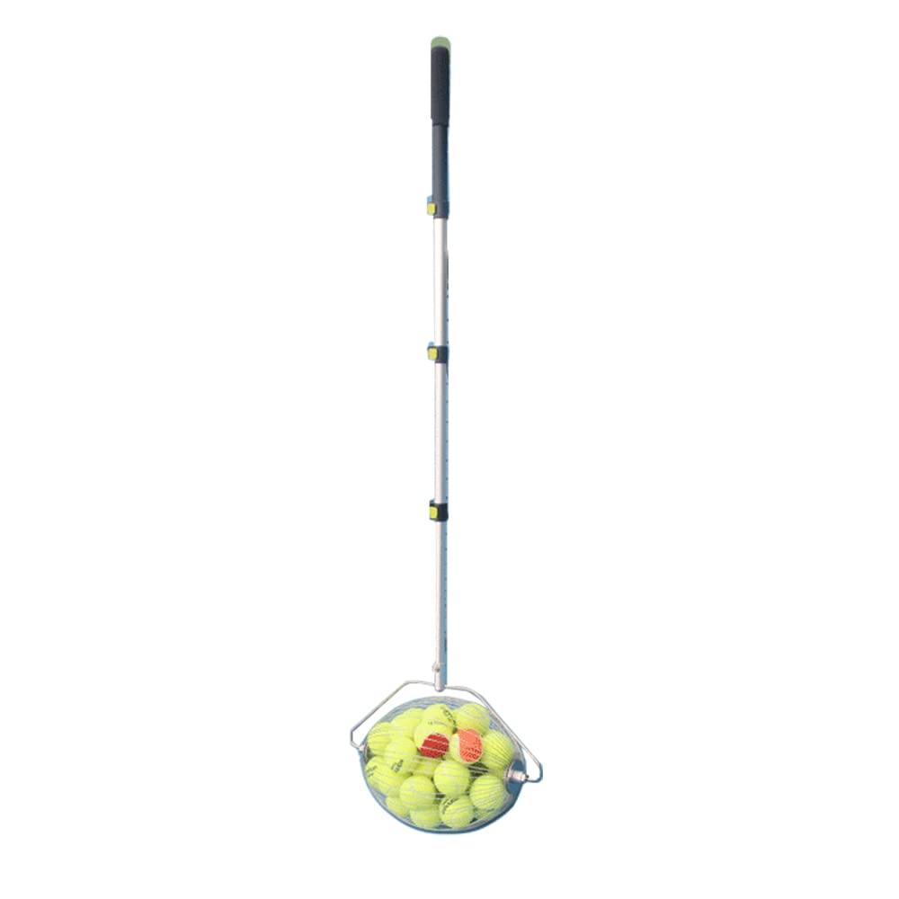 Recogedor de pelotas para pádel, sóftbol y tenis con mango largo de acero fácil de guardar