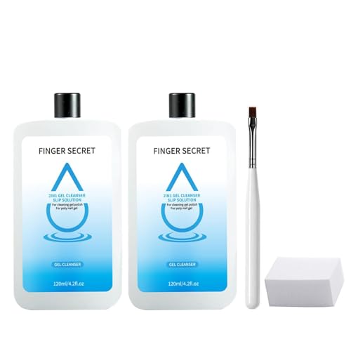 Finger Secret 2PCS 2in1 Slip Solution Kit For Poly Gel 120ml With Nail Brush Poly Set Professional Gel Cleanser for UV & LED Gels.Ideal for DIY Beginners and Nail Salon