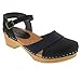 BJORK Swedish Comfort Mila Low-Heel Wooden Clog Sandals (EU-37, Black-Navy)