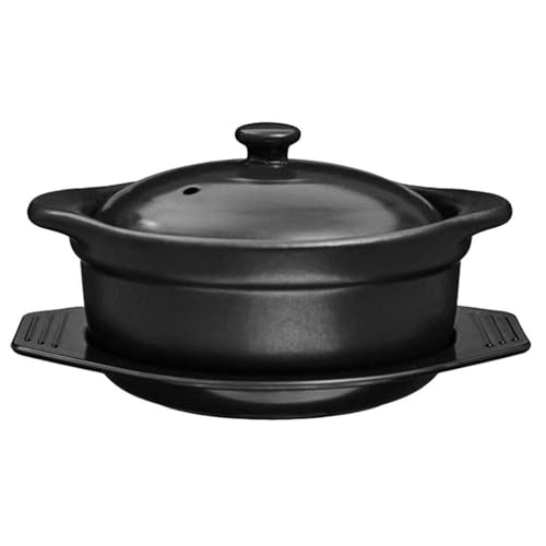 Cuenco De Cerámica Coreano Con Tapa Y Salvamanteles, Cazuela De Barro Negra, Olla Caliente Con Asas Dobles, Olla For Guisar, Sopa Dolsot Bibimbap