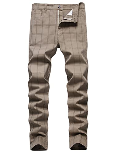 IDEALSANXUN Plaid Pants for Men Dress Chino Stright Leg Casual Skinny Pants