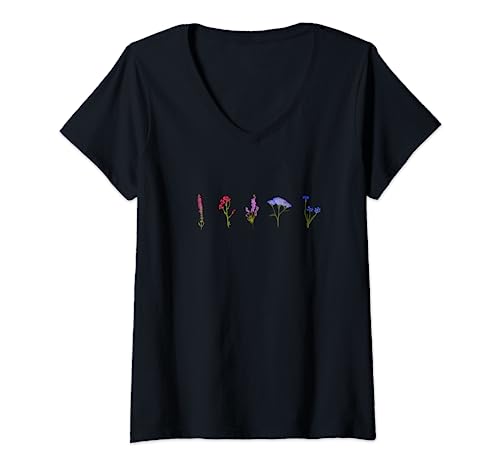 Damen Bisexuelle Wildblumen Nette Stolz Blumen T-Shirt mit V-Ausschnitt