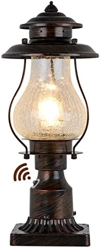 Dusk to Dawn Post Lights Outdoor Photocell Sensor Rustic Pole Mount Lanterns with Pier Mount Adapter Oil Rubbed Brown with Crackle Glass Waterproof Pillar Lights for Patio, Garden, Porch and Backyard