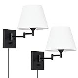 Pauwer Plug in Wall Sconce Set of 2 Swing Arm Wall Lamp with Plug in Cord and Fabric Shade Wall Ligh